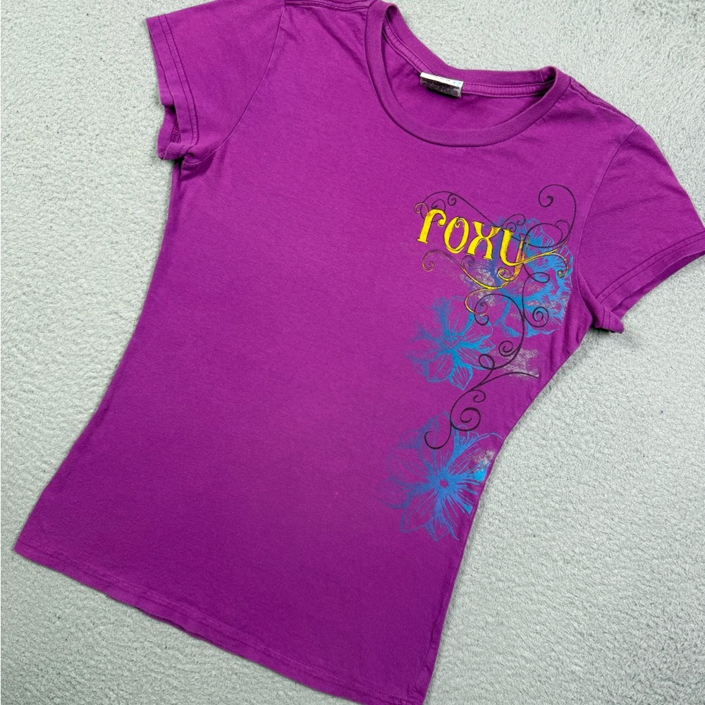 Roxy Violet Tee with Aqua Floral Pattern